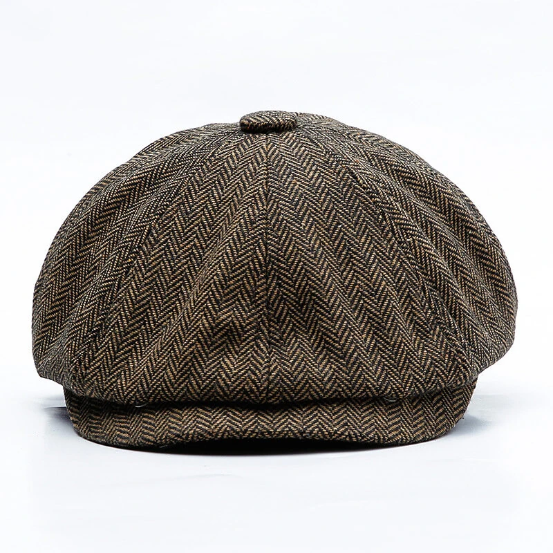 (image for) Collrown Classic Vintage Octagonal Cap Men Hat Newsboy Cap Women Casual Beret Hat Flat Peaked Caps for Autumn Winter