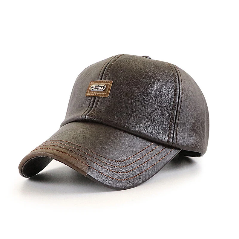 Collrown Men's Outdoor PU Leather Baseball Cap Casual Sun Hat Adjustable Sport Casual Visor Hat for Autumn Winter (image for) Collrown Men's Outdoor PU Leather Baseball Cap Casual Sun Hat Adjustable Sport Casual Visor Hat for Autumn Winter